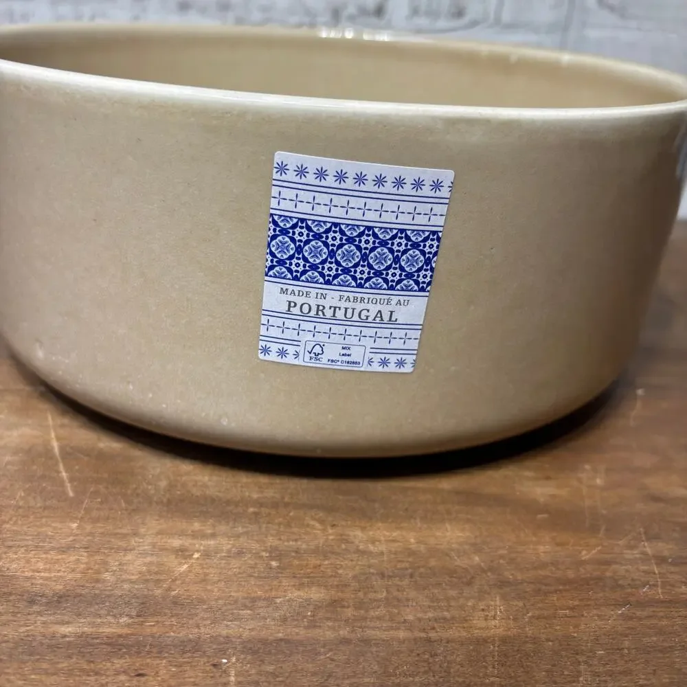 Large Beige P Home Stoneware Bowl Made in Portugal